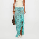 BXOXO Women's Fashion Long Skirts Sheer Lace High Waist Skirts Summer Y2K Vintage Irregular Ruffles Bodycon Skirts